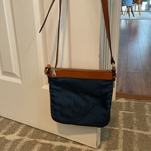 Navy Blue & Brown Leather Ralph Lauren VTG Nylon Crossbody Bag.  Classic!